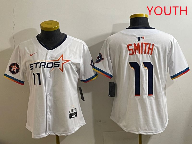 Youth Houston Astros #11 Smith White Fourth generation Joint Name 2025 Nike MLB Jersey style 3